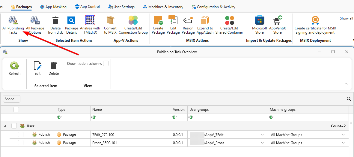 Imported packages in AppVentiX Console
