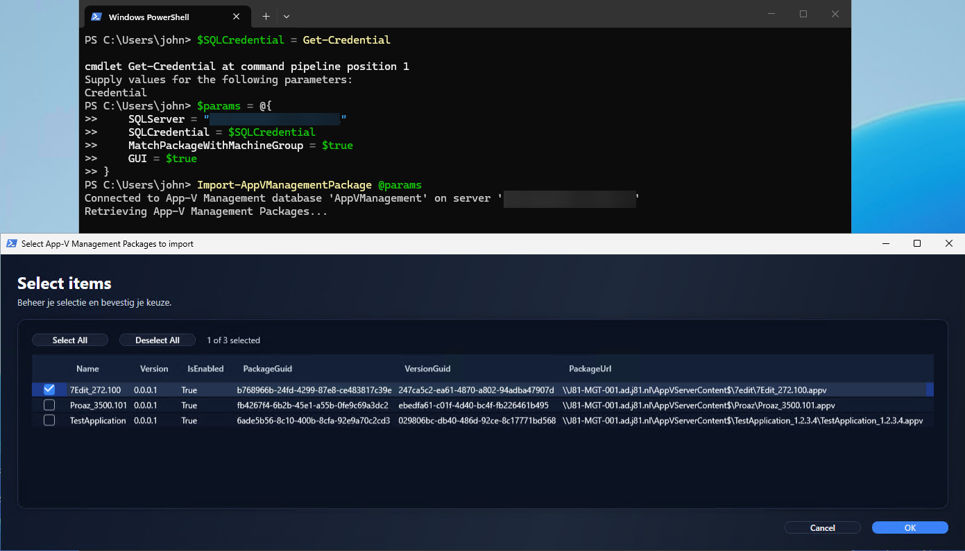 Package selection GUI