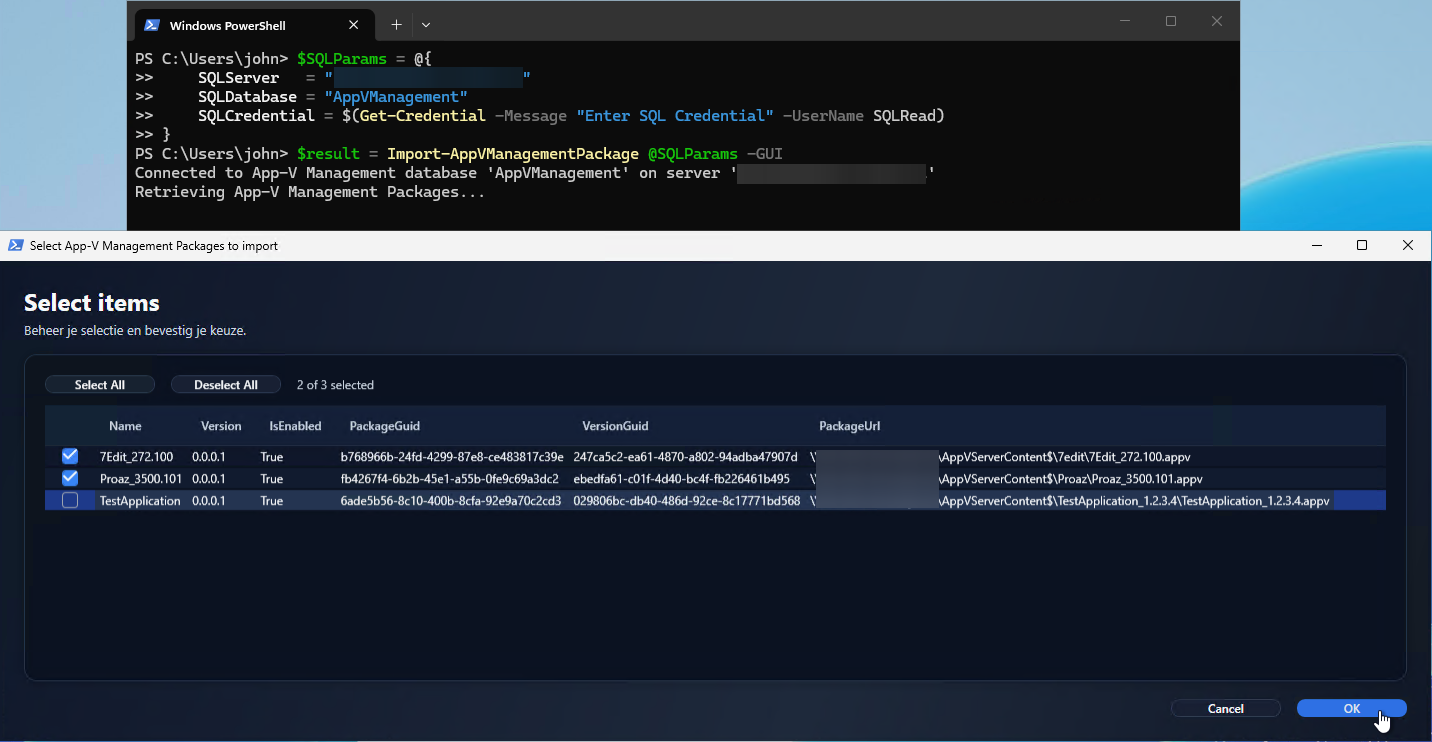 Package selection GUI
